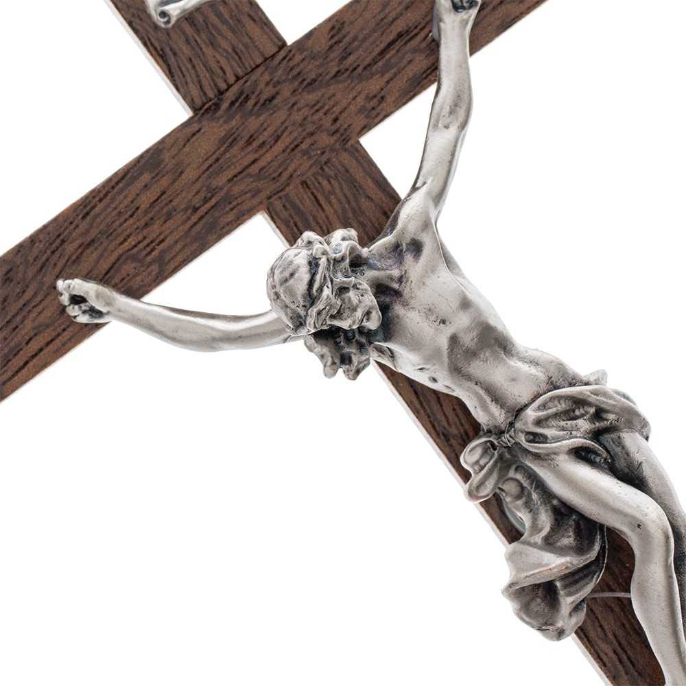 Crocifisso in legno mogano e Cristo in metallo