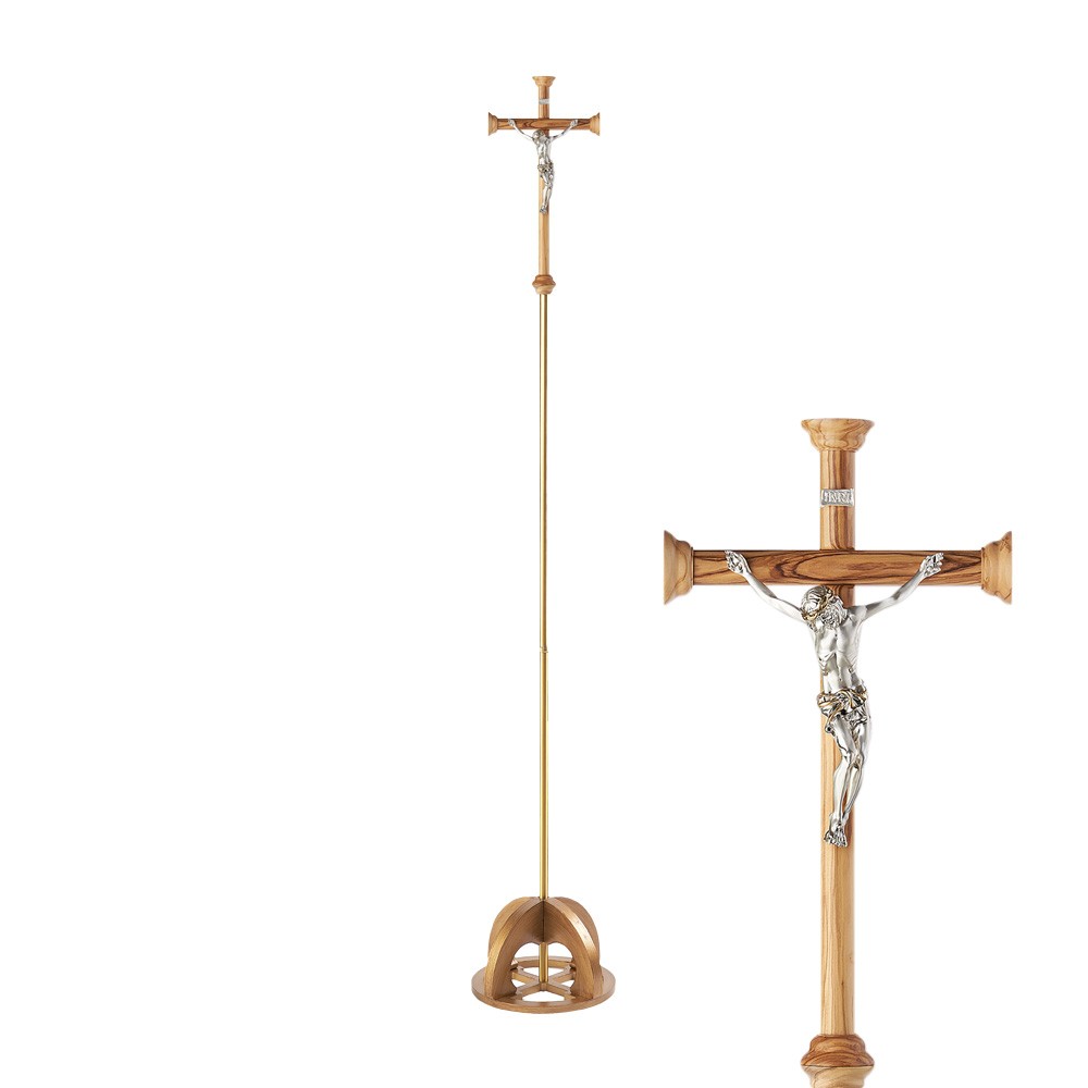 Croce Astile con base in legno e ottone