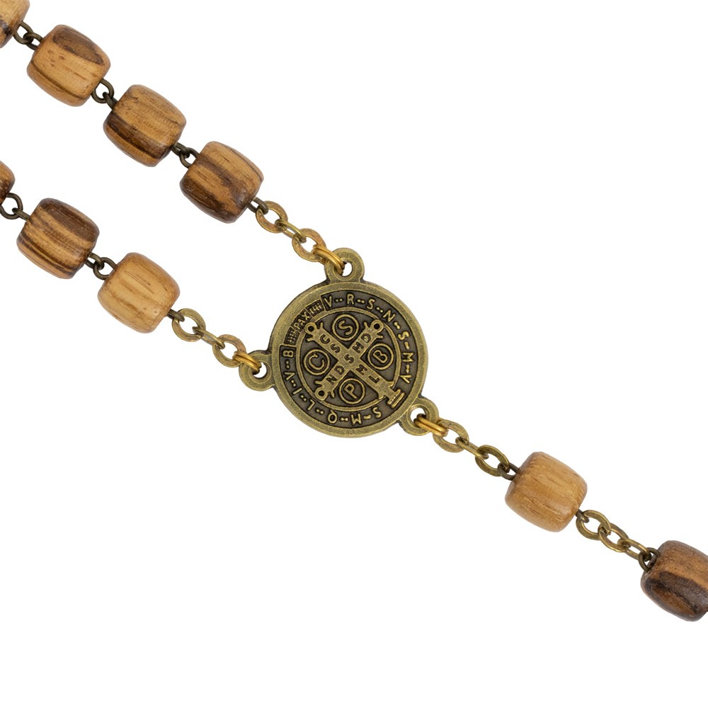Rosario a bracciale in legno con medaglie di San Benedetto