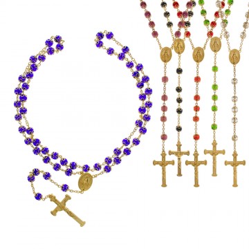 Rosario in legno colorato con croce,filo di corda cm.13con croce - Arte  Sacra Candotti
