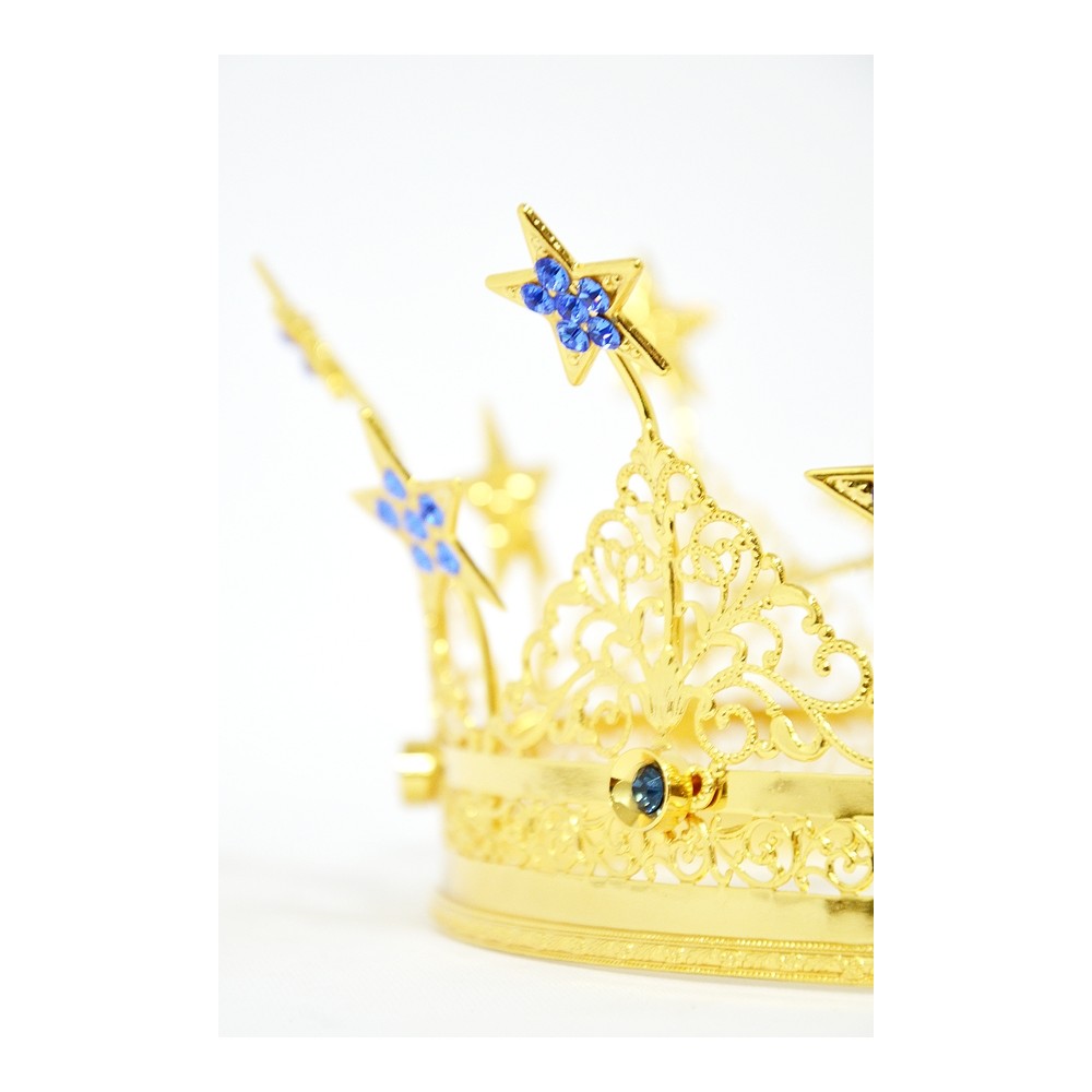 Corona per statue in ottone dorato e strass blu