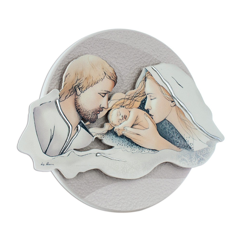 Wood Art - Quadro in plexiglass con Sacra Famiglia 3D in legno