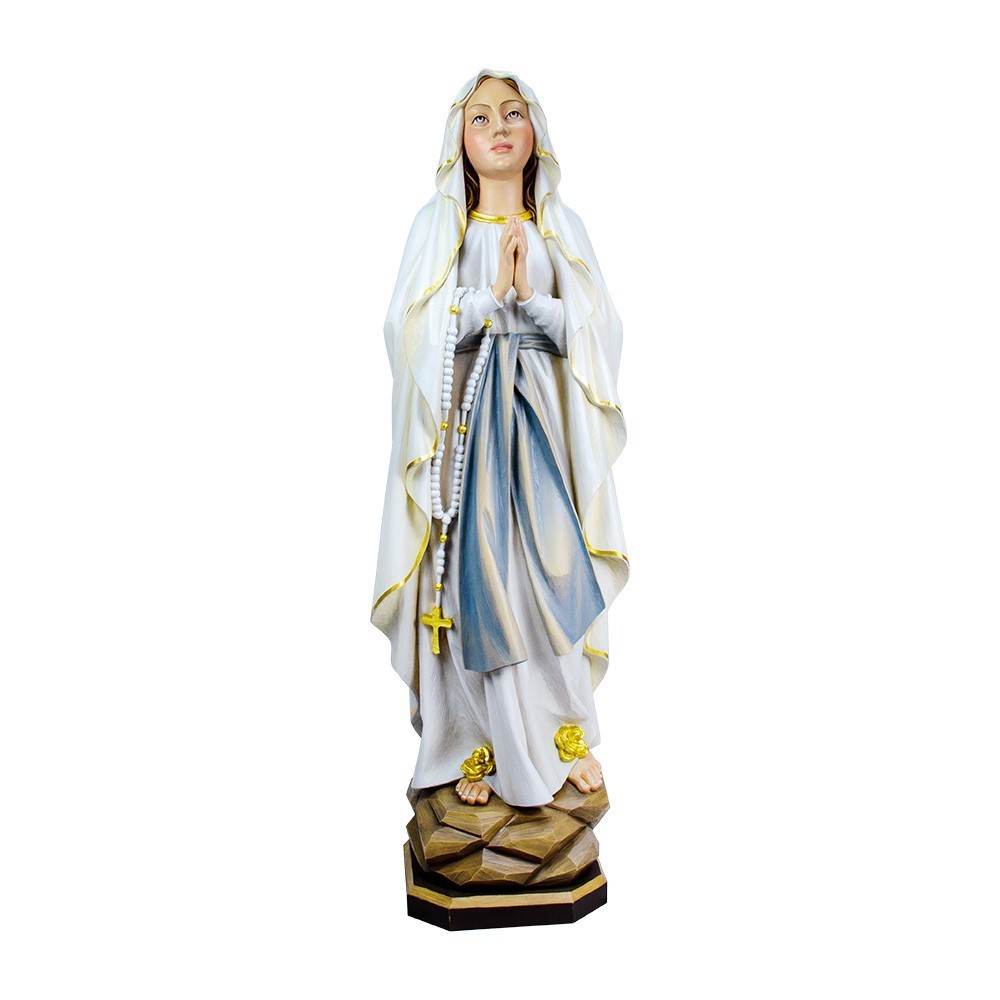 Statua Madonna Lourdes legno Val Gardena colorata